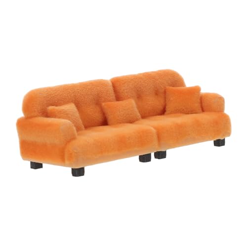 Homoyoyo Maßstab Flocked Mini Couch mit Kissen Weiches Kunststoff Möbel für Wohnzimmer Schlafzimmer Puppenhaus Dekoration Braun von Homoyoyo