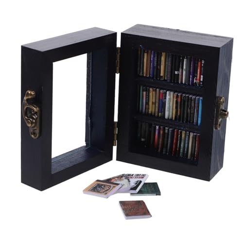 Homoyoyo Miniatur Holz Bücherregal Kleines Stressabbauendes Miniatur Bücherregal mit Büchern Dekoratives Miniaturmöbel für Puppenhaus Niedliche DIY Desktop Deko für Wohn und Arbeitszimmer von Homoyoyo