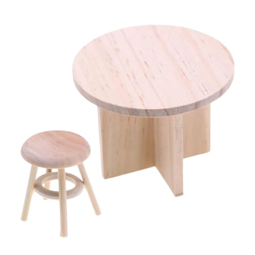 Homoyoyo Miniatur Möbel aus Massivem Holz Runder Tisch und Hocker Kleines Puppenhaus Zubehör Dekoratives Modellmöbel für Tiny House Platzsparend und Vielseitig Einsetzbar von Homoyoyo