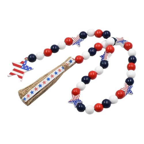 Homoyoyo Patriotische Holzperlengirlande Mit Jute Fünfpunktsternen Und Quasten Rustikale Dekoration Für Gestufte Tabletts Party-ornament Zum Unabhängigkeitstag von Homoyoyo