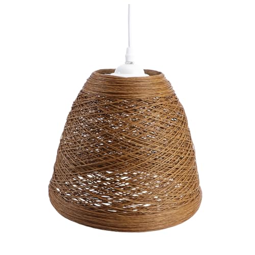 Homoyoyo Rattan Geflochtene Pendelleuchte Deckenlampe Rustikaler Stil Natürliches Gras Rattan Material Warmes Licht Esszimmer Beleuchtung Fassungsgröße Klein von Homoyoyo