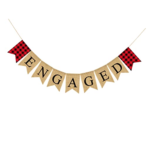 Homoyoyo Romantisches Engaged Wimpel Banner für Hochzeit Party Deko Teiliges Rotschwarzes Karomuster Stilvolle Fotowand Girlande für Valentinstag und Gartenfest von Homoyoyo