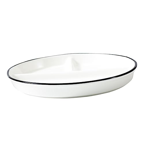 Homoyoyo Servierteller Abteil klein Portion Steingut getrennt geteilte Snack-Servierplatte geteiltes Tablett aus Porzellan Tabletts zum Servieren von Speisen Keramik Weiß von Homoyoyo