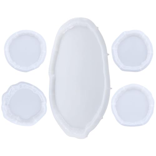 Homoyoyo Silikon Untersetzer Gießform mit Unregelmäßigen Formen und Ovalem Tablett Langlebig Antihaftbeschichtet DIY Resin Coaster Mold Kit für Heim Bürodekoration von Homoyoyo