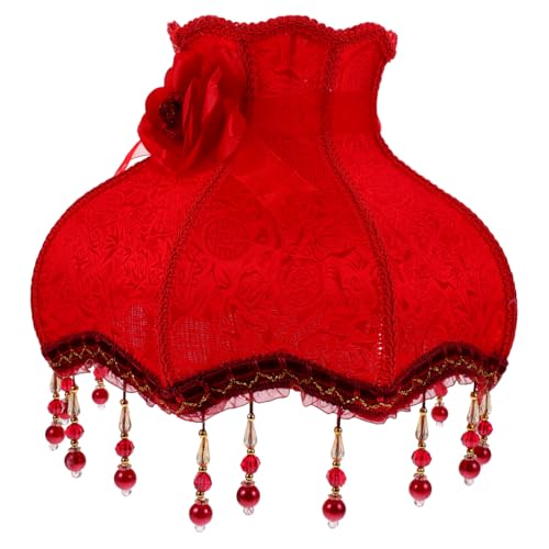 Homoyoyo Stoff Lampenschirm im Europäischen Stil Vintage Leuchtabdeckung mit Jakobsmuschel Dome für Tisch und Stehlampe Dekorative Lichtabdeckung Rot Geeignet für Schlafzimmer von Homoyoyo
