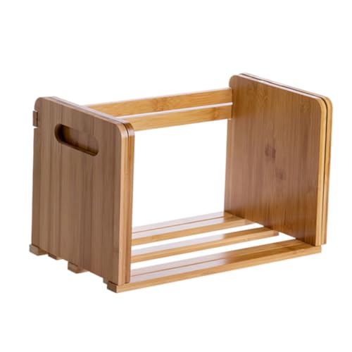 Homoyoyo Verstellbares Bambus Bücherregal mit Ausziehbarem Buchstützen Design Stabiles Desktop Organizer Regal für Büro und Zuhause Eleganter Schreibtisch Aufbewahrungsständer in Holzfarbe von Homoyoyo
