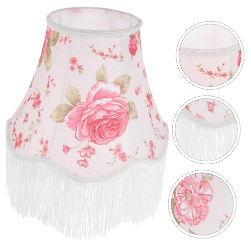 Homoyoyo Vintage Lampenschirm aus Stoff mit Fransen Retro Lampenschirm für Tischlampen Handgefertigt Rosa Pfirsichblüten design von Homoyoyo