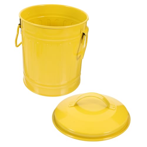 Homoyoyo Vintage Stifthalter mit Deckel Kleiner Dekorativer Desktop Mülleimer Multifunktionaler Schreibtisch Organizer für Büro und Zuhause Kompakter Abfallkorb Gelb für Büro und Bad von Homoyoyo