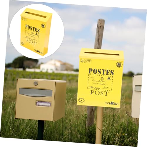 Homoyoyo Vintage Wandbriefkasten Englischer Schrift Wandmontage Briefkasten mit Großem Fassungsvermögen Dekorativer Eisen postkasten für Haus und Garten Gelb von Homoyoyo