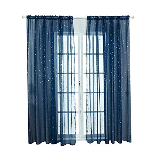 Homoyoyo Vorhang Fenster Blo? Durchsichtige Fenster Klare Transparente Stangentaschenplatte Kurze Gardinenstange Fenster Romantischer Sommervorhang Mit Sternen Zimmer Schiere Voile von Homoyoyo