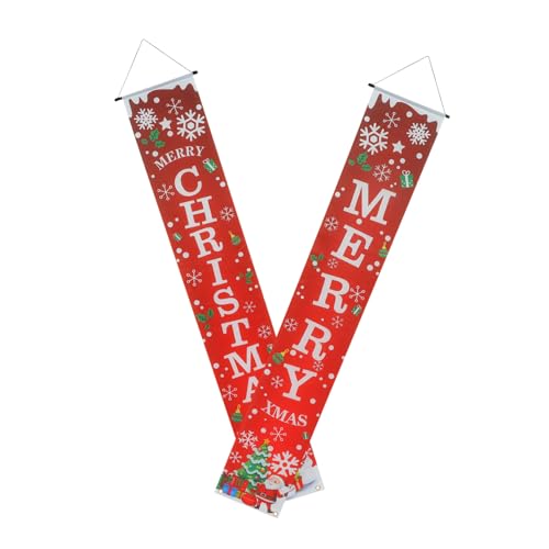Homoyoyo Weihnachtliches Outdoor Türbanner mit Festlichem Merry Christmas Dekoratives Couplet für Veranda Fenster Wand Wetterbeständig Weihnachtsdeko für Haus Party von Homoyoyo