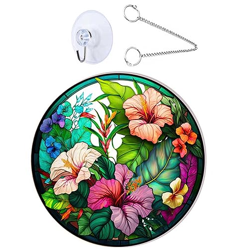 Homoyoyo Wohnkultur Buntglas-Sonnenfänger Fensterbehang Blumen Fensterwandbehang Ornament Handbemalte Glasscheibe Für Fenster Wand Türdekoration Zeichen von Homoyoyo