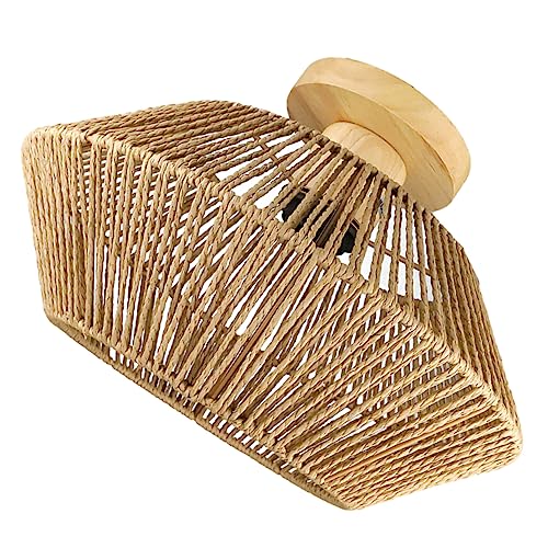 Homoyoyo Rattan Deckenleuchte E27 Unterputzmontage Vintage Rattan Design Für Wohnzimmer Schlafzimmer Küche Ohne Glühbirne von Homoyoyo