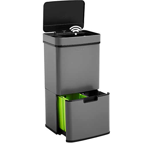 Homra® Nexo Mülleimer mit Sensor 3+1 Fächern | Edelstahl Smart Bin | Küchen Abfalleimer Bewegungssensor | Mülltrennung Elektrisch | Smart Bin | Mülltrennsystem für Mülltrennung in der Küche | Grau von Homra