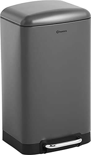 Homra FEXBY Tret-Abfalleimer - 30L - Grau/Anthrazit - Hochwertiger Edelstahl - Soft Close Deckel - 30 Liter Abfalleimer - Küchenabfalleimer - Büroabfalleimer - Tret-Abfalleimer - Hygienisch von Homra