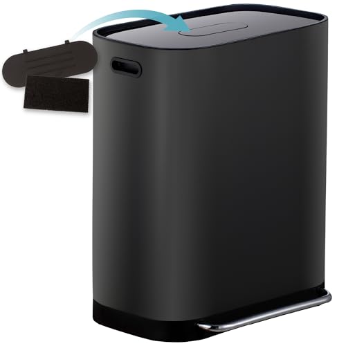 Homra Mülleimer 2 Fächer 2x30l Rockx | Abfalleimer Küche 60 Liter | Treteimer aus Edelstahl | Doppelmülleimer mit Inneneimern | Tretmülleimer 2 Fach | Abfall & Recycling Trash Can Softclose | Schwarz von Homra