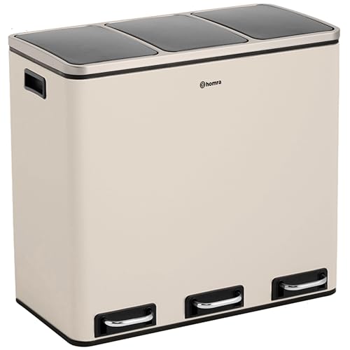 Homra Mülleimer Küche 3 Fächer Sparq 54l | Mülltrennsystem 3Fach | Edelstahl Treteimer 3x18 Liter | Trennsystem 3 Inneneimern | Abfall & Recycling | Abfalleimer Tretmülleimer Softclose | Cremeweiß von Homra
