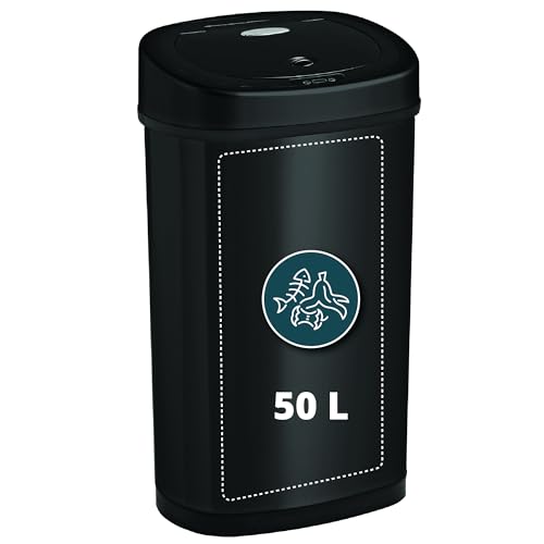 Homra Mülleimer mit Sensor 50L Fonix | Smart Bin Edelstahl | 1 Fach Küchen Abfalleimer Bewegungssensor 50 liter | Mülltrennung Elektrisch | Soft Close Mülltrennsystem für in der Küche | Schwarz von Homra