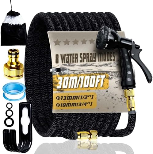 Flexibler Gartenschlauch 30M mit 8 Modi Wassersprühpistole, Wasserschlauch flexibel mit 3-Fach Latexkern inkl. Vollmessing Adapter für 1/2' 3/4' Zoll, Langlebig Gartenschlauch (B-30M) von Homria-Appliance