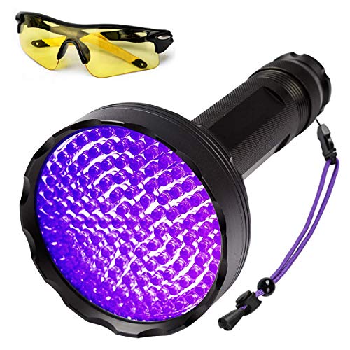 UV Schwarzlicht,Newest 128 LEDs UV Taschenlampe mit UV- Schutzbrille für Heimtierurindetektoren,395nm UV-Licht Scorpion Torch Lampe für unechte Banknoten, Urin von Hunde, Katzen und andere Haustiere von Homrich