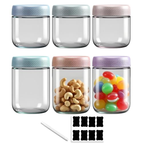 Homshsjhkis 6 Pcs Einmachgläser mit Schraubdeckel, Meal Prep Gläser, fermentierglas, Overnight Oats Gläser für Hausgemachte Marmelade Luftdicht Glasbehälter, Multifunktionale Preserving Jars von Homshsjhkis