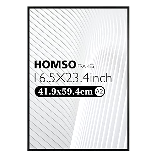 Homso Aluminium Fotorahmen A2 42 x 59.4cm Schwarzer Posterrahmen Metall Bilderrahmen Zertifikatsrahmen Wandmontiert von Homso
