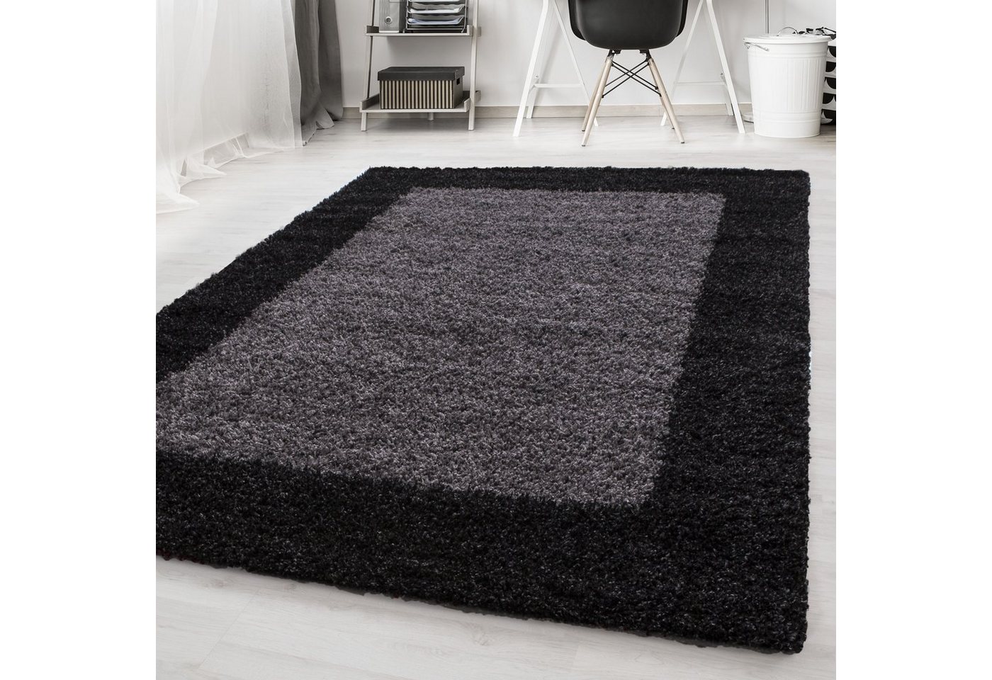 Hochflor-Teppich, Homtex, 60 x 110 cm, Gemusterte Bordüre Shaggy Teppich Hochflor Langflor Flokati 30 mm von Homtex