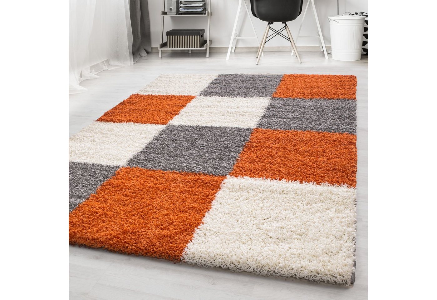 Hochflor-Teppich, Homtex, 60 x 110 cm, Kariert Shaggy Teppich Hochflor Langflor Flokati 30 mm von Homtex