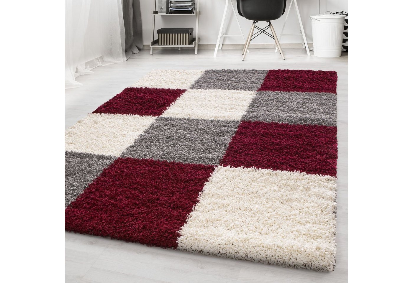 Hochflor-Teppich, Homtex, 60 x 110 cm, Kariert Shaggy Teppich Hochflor Langflor Flokati 30 mm von Homtex