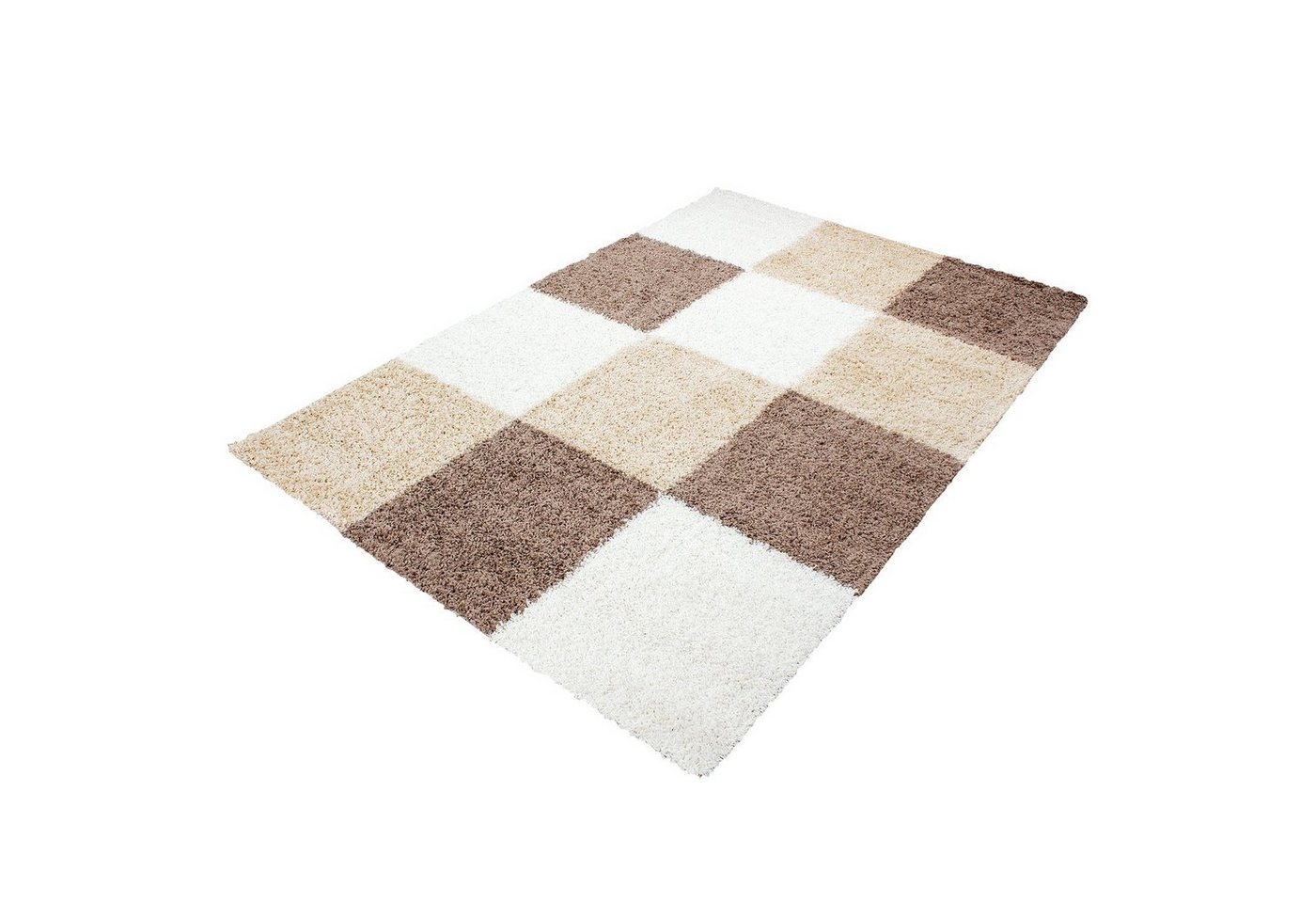 Hochflor-Teppich, Homtex, 60 x 110 cm, Kariert Shaggy Teppich Hochflor Langflor Flokati 30 mm von Homtex