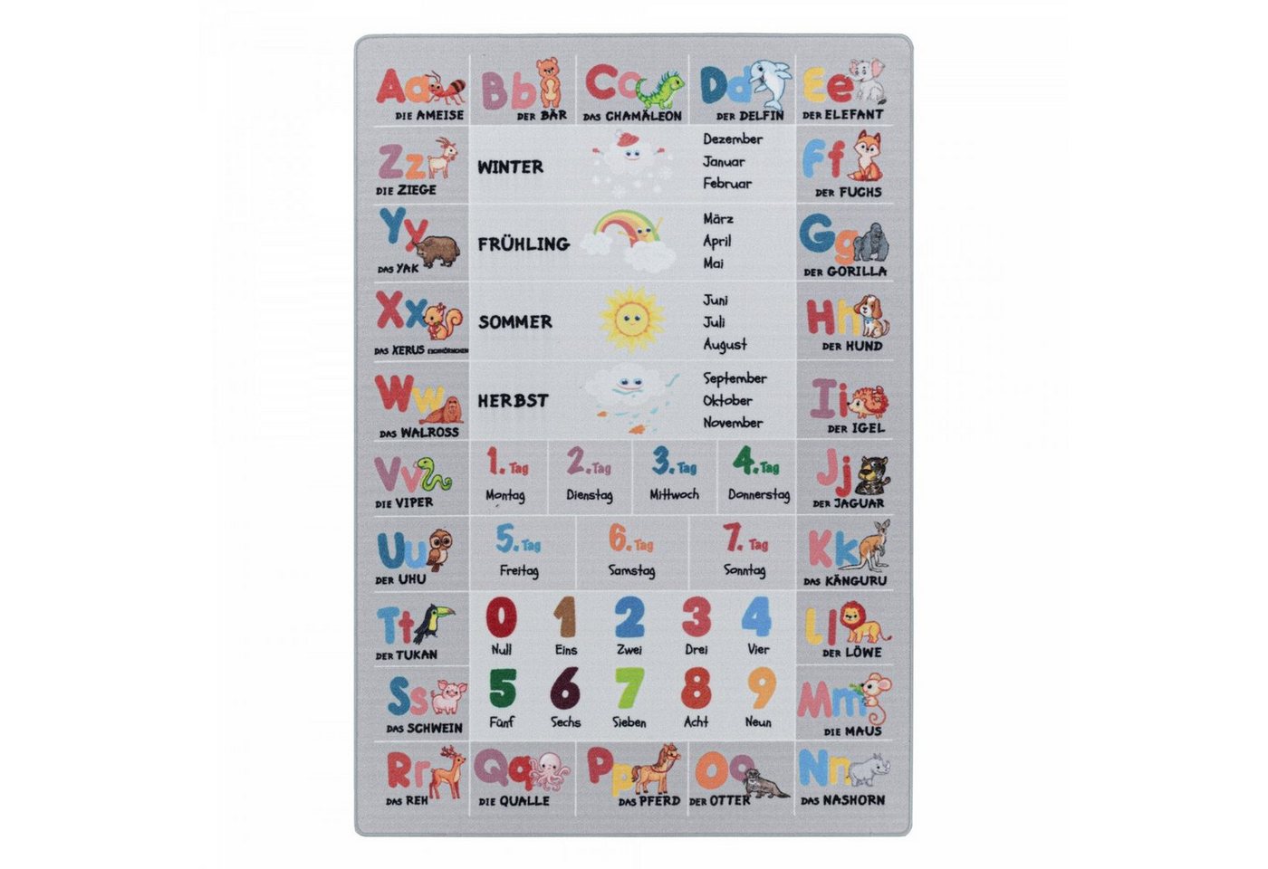 Homtex Kinderteppich, 120 x 170 cm, Kinderteppich Spielteppich Zahlen, Tiere, Hüpfkästchen, rechteckig von Homtex