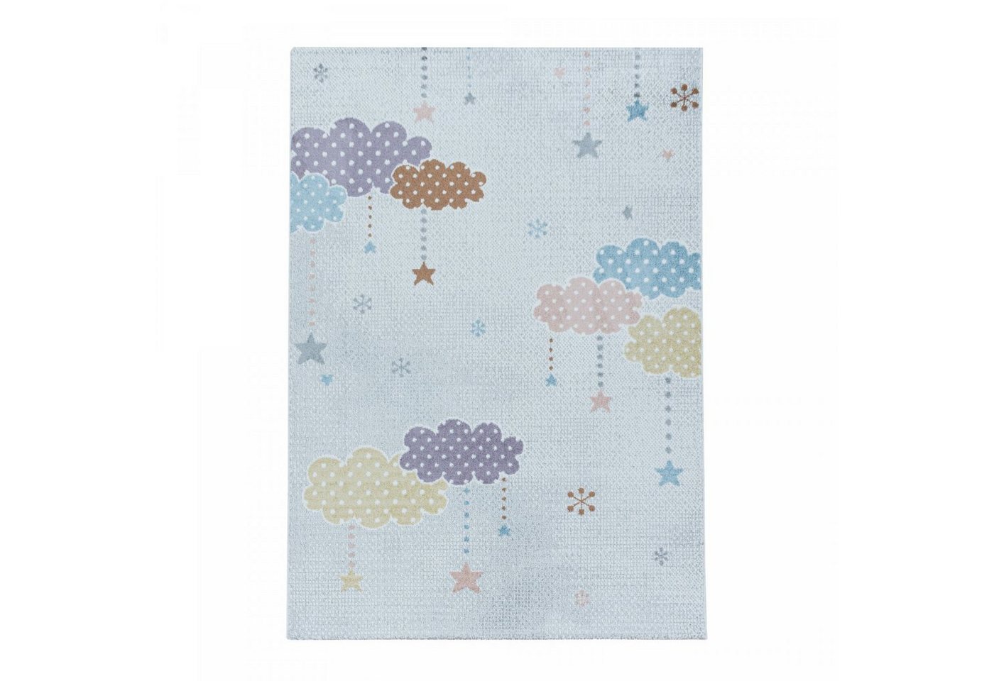 Kinderteppich, Homtex, 80 x 150 cm, Kinderteppiche 10 mm Kurzflor Teppich mit Bunte Wolken, Stern Motiv von Homtex