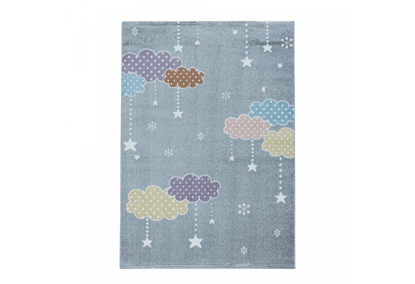 Kinderteppich, Homtex, 80 x 150 cm, Kinderteppiche 10 mm Kurzflor Teppich mit Bunte Wolken, Stern Motiv von Homtex