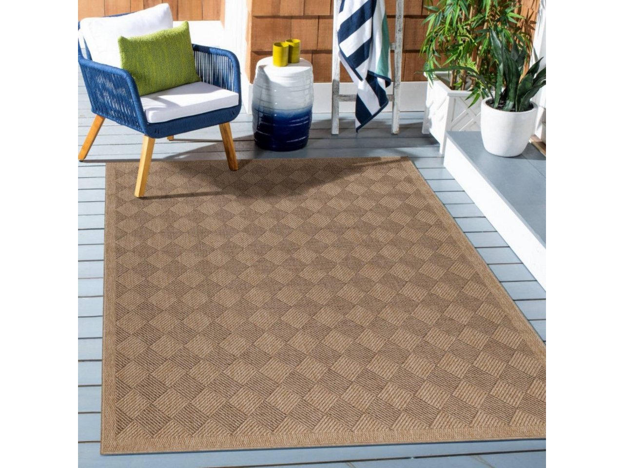 Outdoorteppich, Homtex, 80 x 150 cm, In & Outdoor Teppich Wetterfest Läufer Beige Balkon Teppich Wasserfest von Homtex