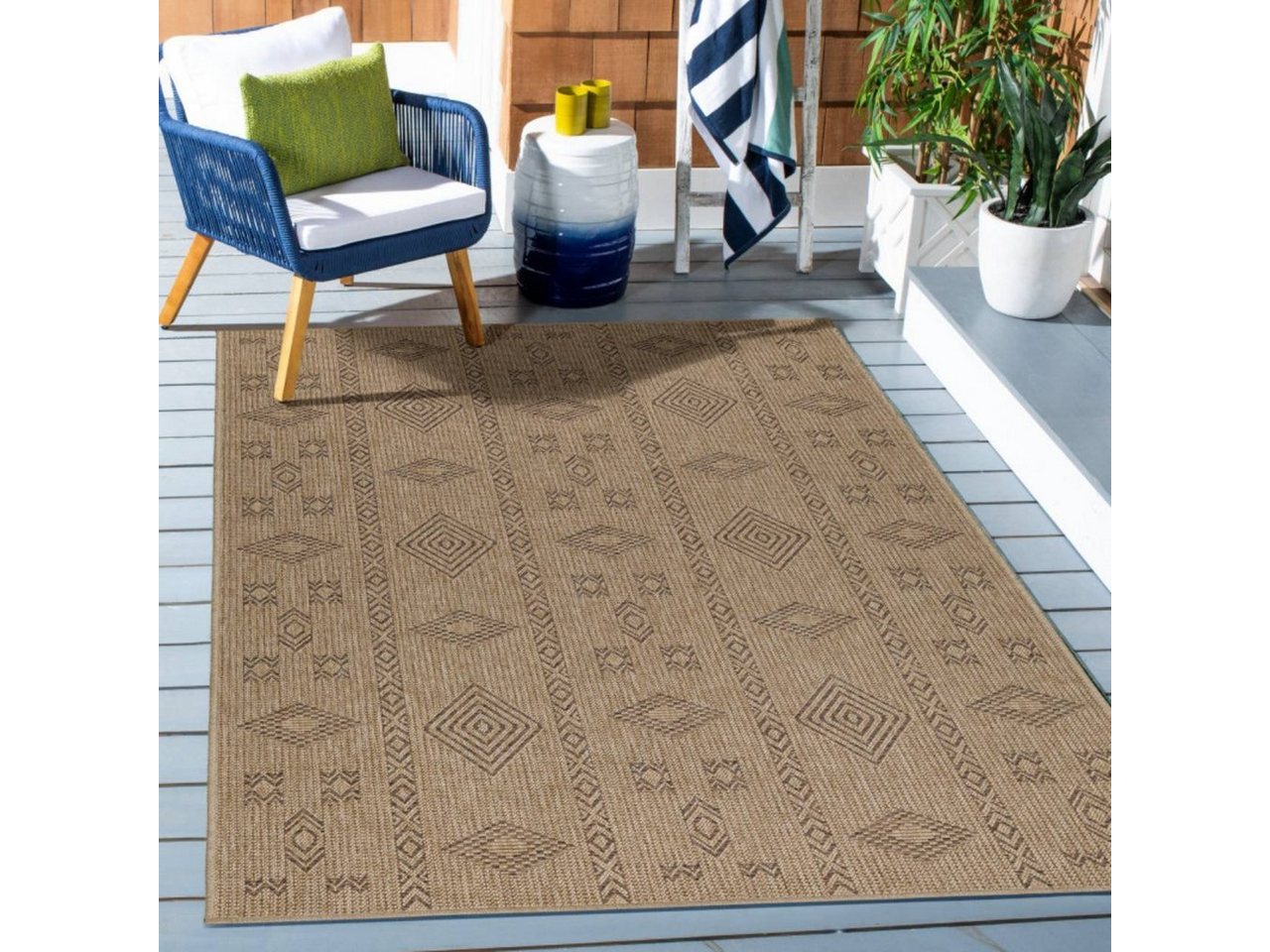 Outdoorteppich, Homtex, 80 x 150 cm, In & Outdoor Teppich Wetterfest Läufer Beige Balkon Teppich Wasserfest von Homtex