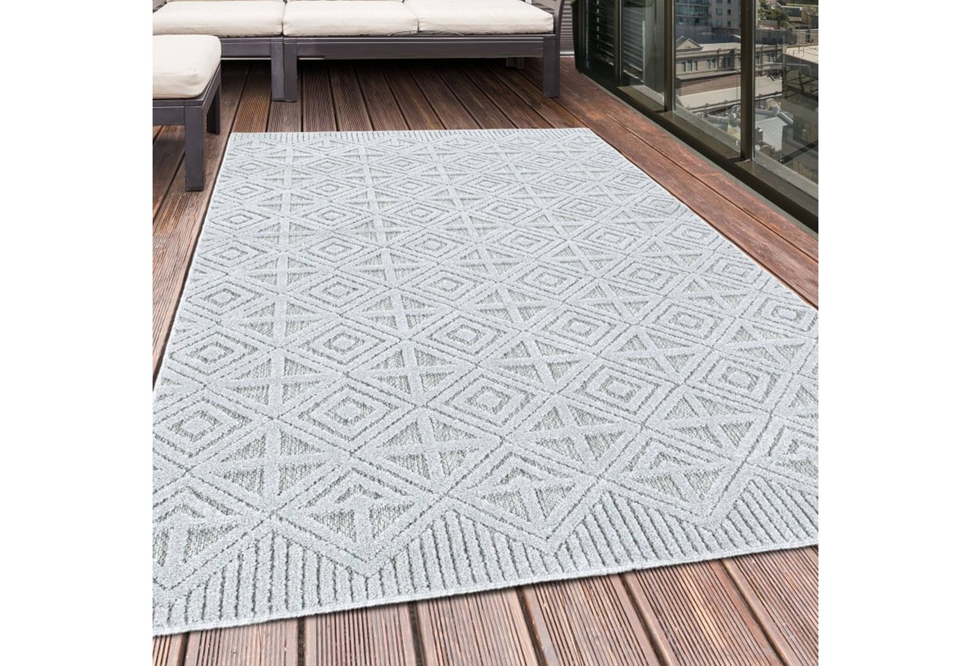 Outdoorteppich, Homtex, 80 x 150 cm, Indoor Outdoor Teppich Balkon Wasserfest Bordüre, 7mm von Homtex