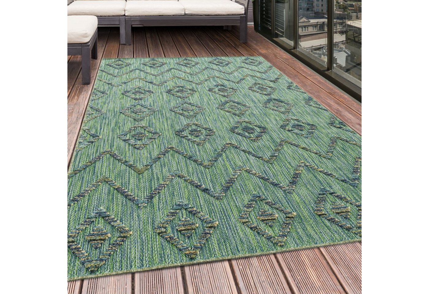 Outdoorteppich, Homtex, 80 x 150 cm, Indoor Outdoor Teppich Balkon Wasserfest Bordüre, 7mm von Homtex