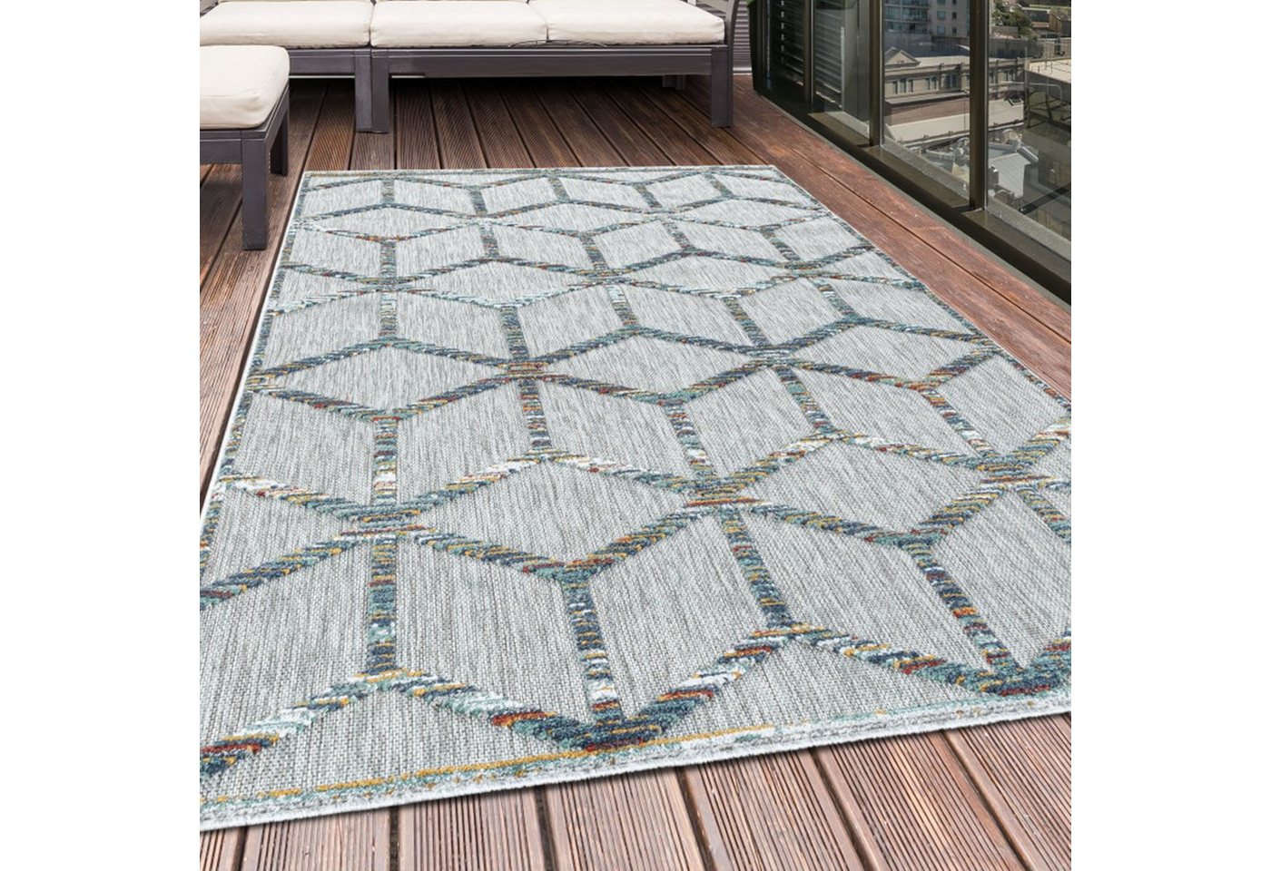 Outdoorteppich, Homtex, 120 x 170 cm, Indoor Outdoor Teppich Balkon Wasserfest Bordüre, 7mm von Homtex