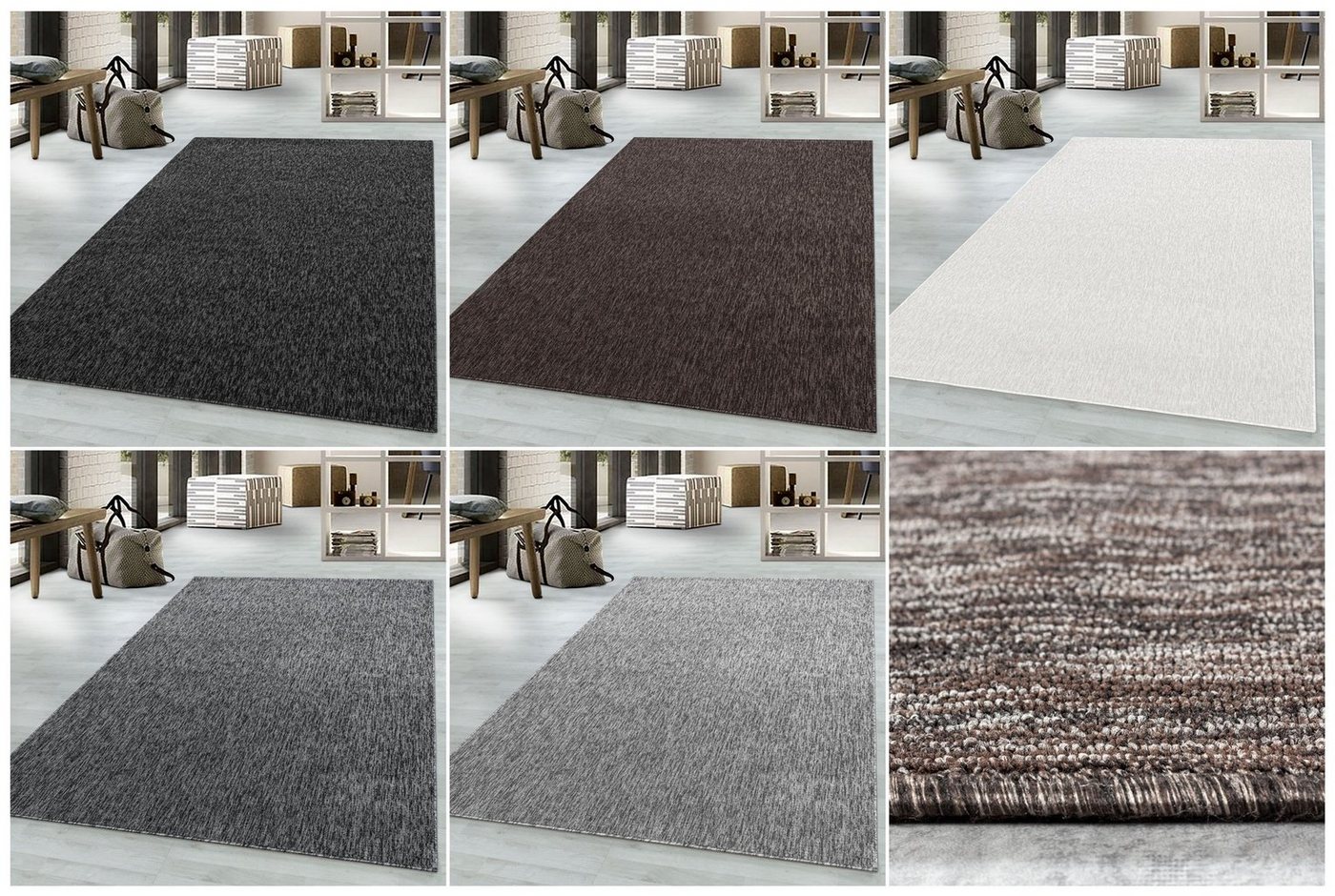 Teppich, Homtex, 60 x 100 cm, Kurzflor Teppich Flachgewebe Schlingenteppich Kettelteppich 5 mm von Homtex