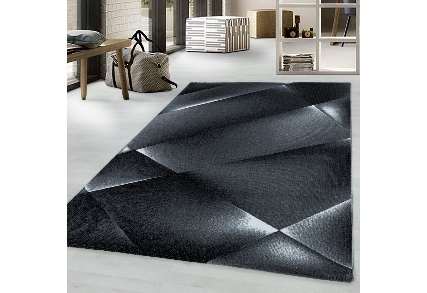Teppich, Homtex, 80 x 150 cm, Designer Kurzflor Teppich modern design, meliert kariert Höhe 9 mm von Homtex