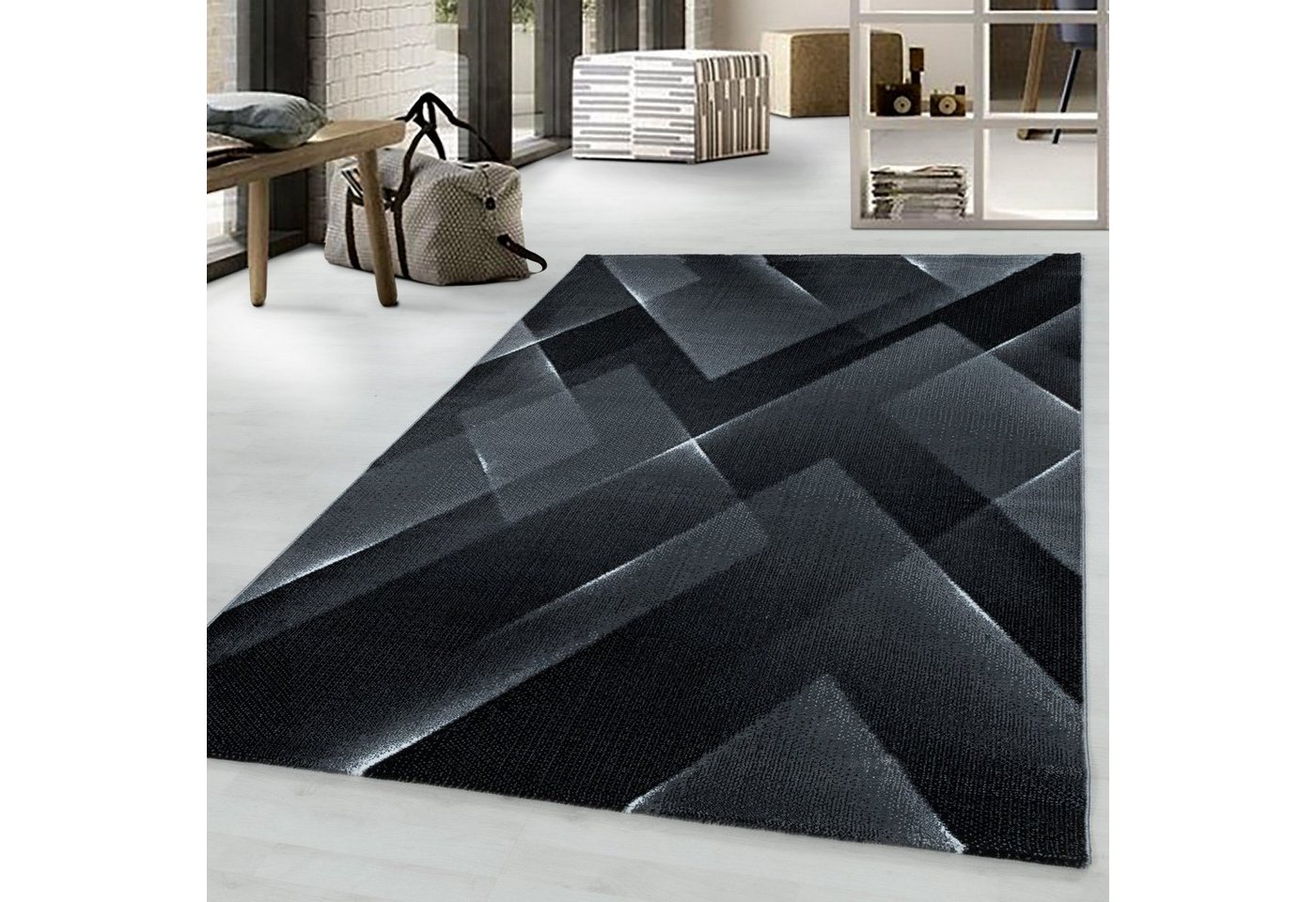 Teppich, Homtex, 80 x 250 cm, Designer Kurzflor Teppich modern design, meliert kariert Höhe 9 mm von Homtex