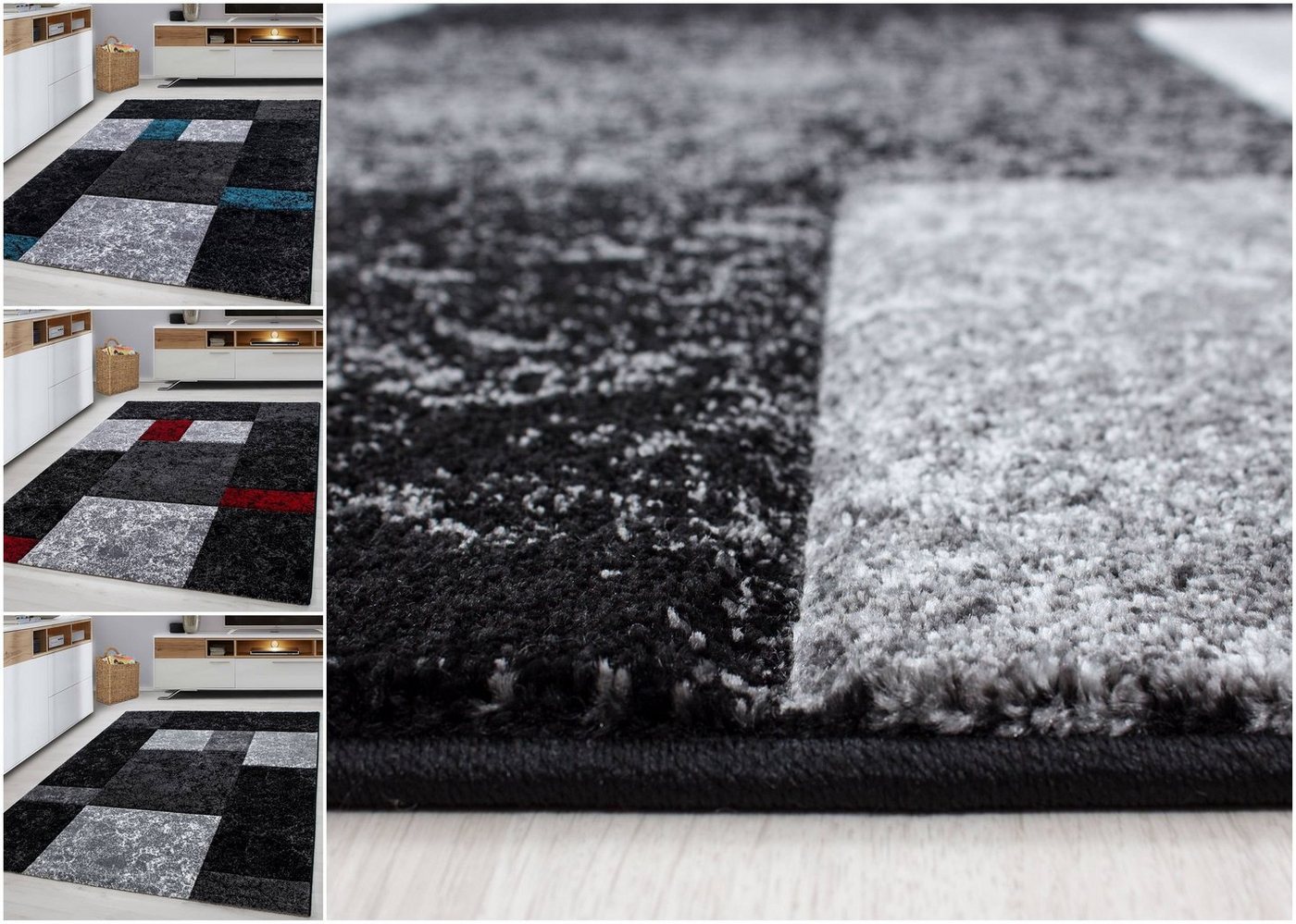 Teppich, Homtex, 80 x 150 cm, Kurzflor Teppich 13 mm, Moderner Designer Konturenschnitt 3D Teppich von Homtex
