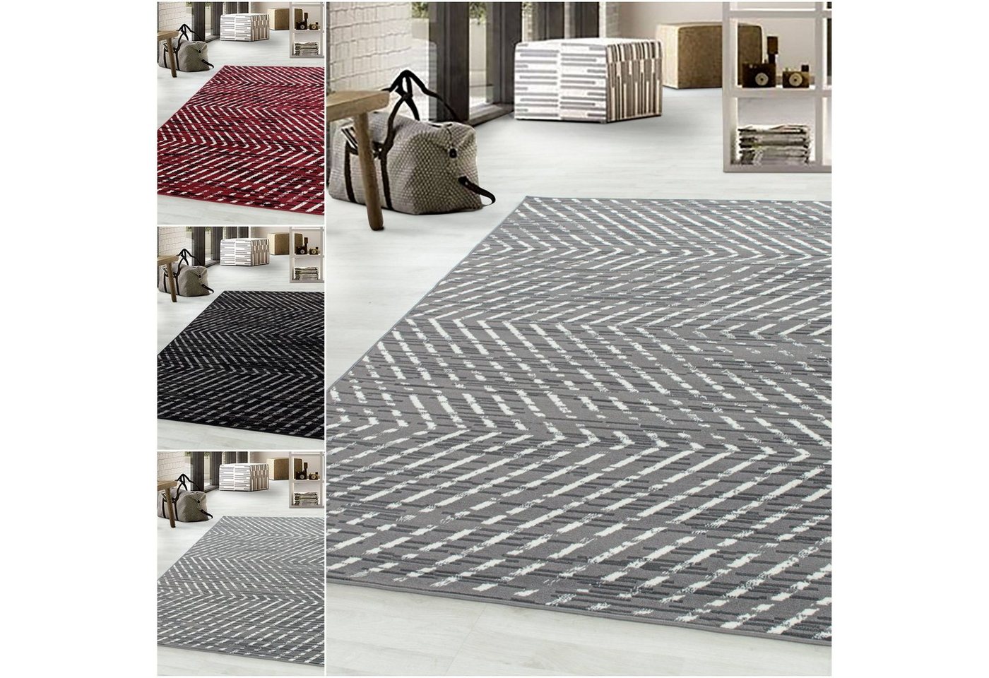 Teppich, Homtex, 80 x 150 cm, Moderner Designer BCF Kurzflor Teppich 10mm Streifen Liniert Meliert von Homtex