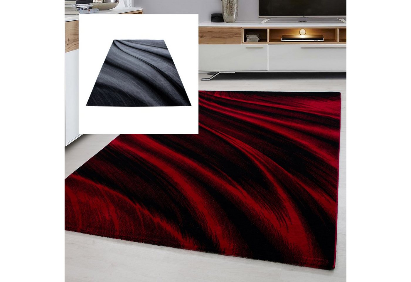 Teppich, Homtex, 80 x 150 cm, Teppich modern Designer Wohnzimmer Abstrakt Muster Rot oder Schwarz von Homtex