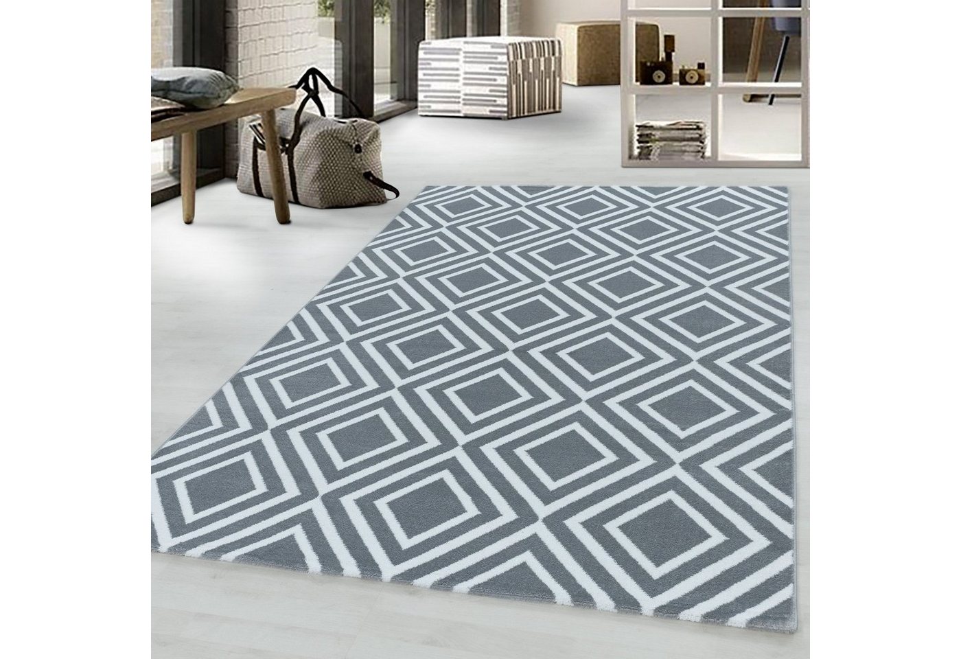 Teppich, Homtex, 80 x 250 cm, Designer Kurzflor Teppich modern design, meliert kariert Höhe 9 mm von Homtex