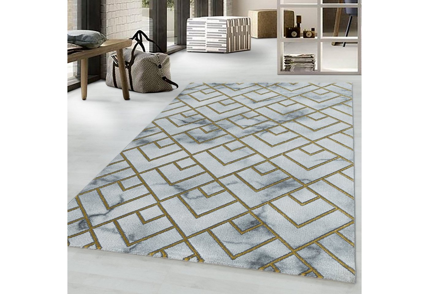 Teppich, Homtex, 80 x 250 cm, Designer Kurzflor Teppiche Weich Modern, Marmor Optik Kurzflor 12 mm von Homtex
