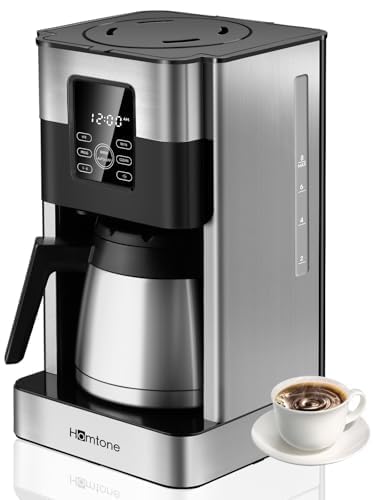 Homtone 1000W Programmierbare Filterkaffeemaschine mit 8 Tassen Thermoskanne, 1.2L Edelstahl Kaffeemaschine mit Timer, Abschaltautomatik, BPA-frei von Homtone