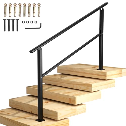 Homtone 145x90cm Treppengeländer, Mattschwarzes Eisen Handläufe für Treppen im Freien Fit 4 bis 5 Schritte Übergangsgänder mit Installationssatz Handlauf, für Garten, Garage, Veranda von Homtone