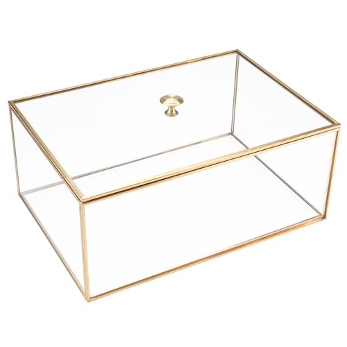 Homtone 33cm Kupfer Goldene Vintage Glasbox mit Abdeckung, Dekorative Schmuck Andenken Display Organizer Klare Rechteck Goldene Box für Hochzeitsfeier Dekor mit offenem Deckel 33.2 * 22.9 * 14cm von Homtone