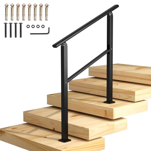 Homtone 90x90cm Treppengeländer, Mattschwarzes Eisen Handläufe für Treppen im Freien Fit 2 bis 3 Schritte Übergangsgänder mit Installationssatz Handlauf, für Garten, Garage, Veranda von Homtone